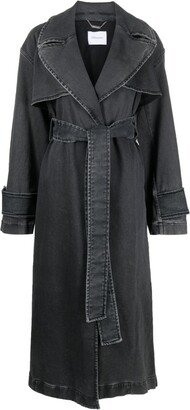 Tied-Waist Denim Trench Coat