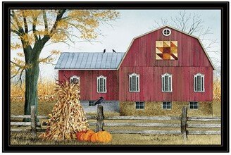 Autumn Leaf Quilt Block Barn by Billy Jacobs, Ready to hang Framed Print, Black Frame, 38 x 26