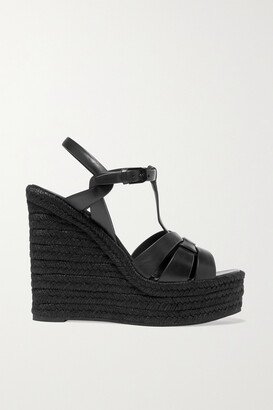 Tribute Woven Leather Espadrille Wedge Sandals - Black
