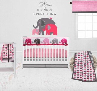 Elephants Pink/Fuschia/Gray 6 pc Crib Bedding Set with Long Rail Guard Cover