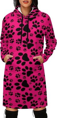 Slameter Women's Dog Paw Long Pullover Sweatshirt Dress Casual Long Sleeve Hoodie Dress with Pockets XL