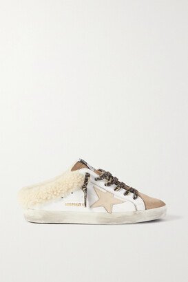 Superstar Sabot Shearling-lined Distressed Leather And Suede Slip-on Sneakers - White