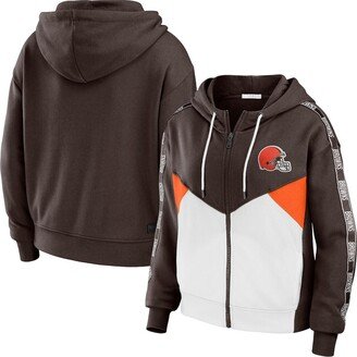 Women's Wear by Erin Andrews Brown, White Cleveland Browns Color-Block Full-Zip Hoodie - Brown, White