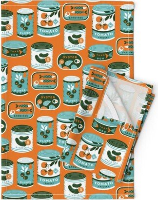 Kitchen Groceries Tea Towels | Set Of 2 - Canned Goods Red By Adehoidar Vintage Retro Food Linen Cotton Spoonflower