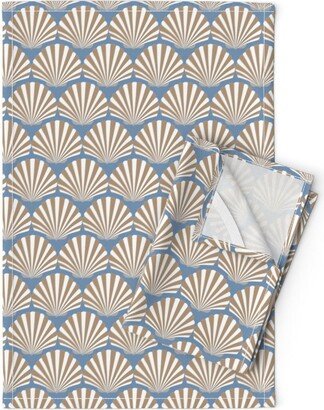 Shells Tea Towels | Set Of 2 - Cape Cod By Surelstudio Blue Nautical Sand Art Deco Coastal Seaside Linen Cotton Spoonflower