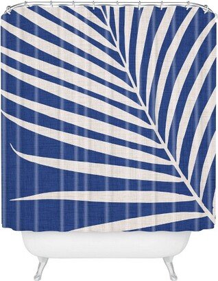 Modern Tropical Vintage Indigo Palm Shower Curtain Blue