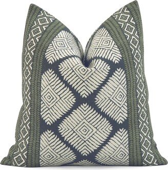 Thibaut Austin Blue & Green Geometric Designer Linen Pillow Cover,, , Eurosham Lumbar