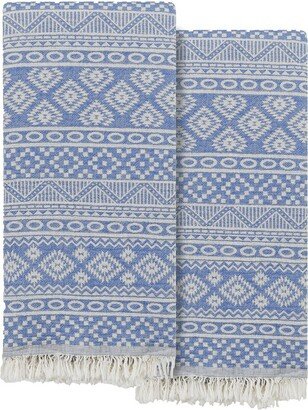 Set Of 2 Sea Breeze Turkish Cotton Pestemal Beach Towels-AD