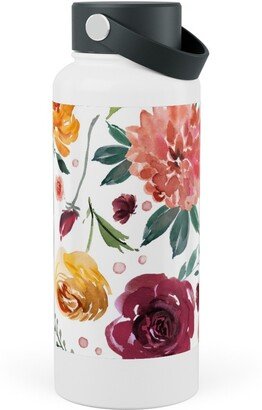 Photo Water Bottles: Orange Burgandy Floral Stainless Steel Wide Mouth Water Bottle, 30Oz, Wide Mouth, Multicolor