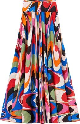 Marmo-print long cotton skirt