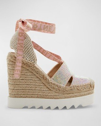 Gaia Crystal Ankle-Wrap Platform Espadrilles