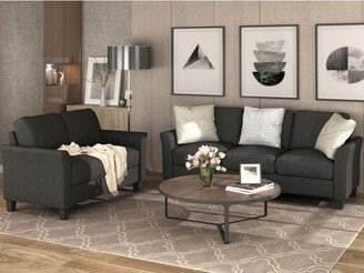 CTEX Living Room Upholstered Sofa Set, Loveseat and 3-Seat Sofa with Thick Cushions and Wood Frame