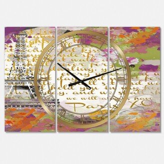 Designart with Love From Paris 1 Large Traditional 3 Panels Wall Clock - 23 x 23 x 1