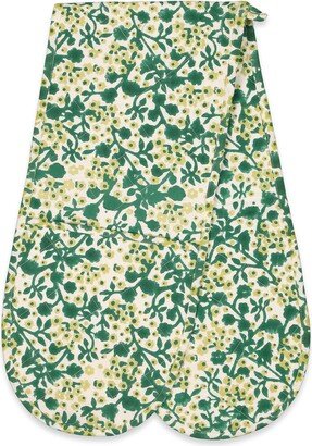 Kate Austin Designs Organic Cotton Quilted And Insulated Double Oven Mitt In Moss Green Floral Melody Block Print