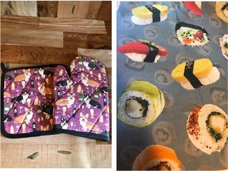Sushi Themed Insulated/Quilted Pot Holder & Oven Mitt Set/Individual, Made To Order