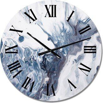 Designart 'Blue Grey And White Liquid Art Waves I' Modern wall clock