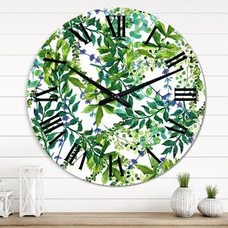 Designart 'Green Herbs And Leaves On White' Patterned wall clock