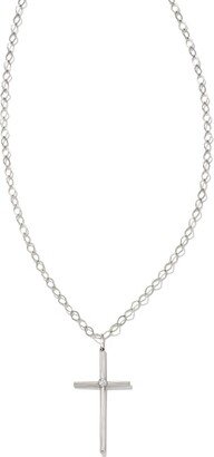 Thin Cross 14k White Gold Charm in White Diamond