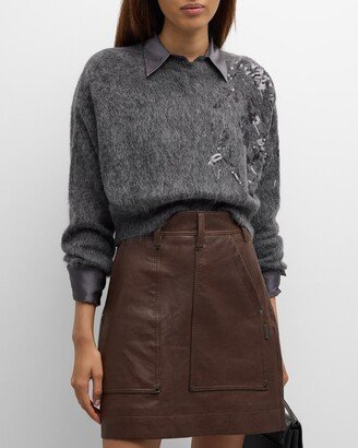 Brushed Mohair Cropped Sweater With Sequin Embellishments