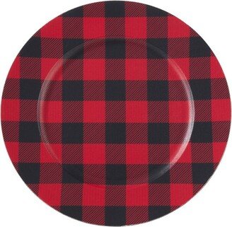 Set of 4 Buffalo Plaid Design Table Chargers Red/Black - Saro Lifestyle