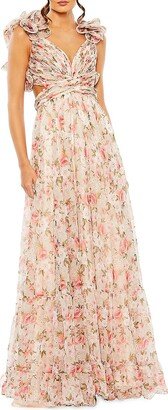 Floral Cut-Out Chiffon Gown