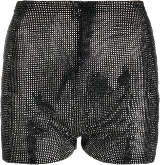 Rhinestone-Embellished High-Waist Shorts-AA