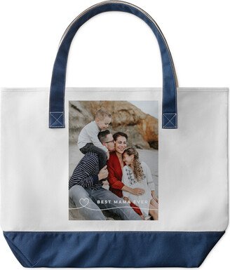 Large Tote Bags: Line Art Heart Large Tote, Navy, Photo Personalization, Large Tote, White