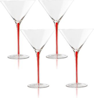 Tempest 12 oz Martini Glasses, Set of 4 - Clear, Red