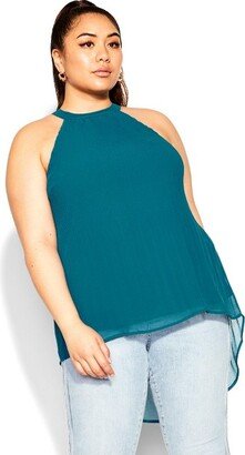 Women's Plus Size Halter Pleat Top - teal - 18W