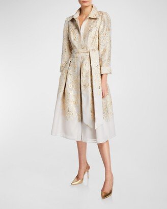 3/4-Sleeve Burnout Jacquard Shirtdress