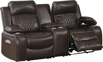 Seda 71 Inch Power Reclining Loveseat, Storage Console, Brown Faux Leather