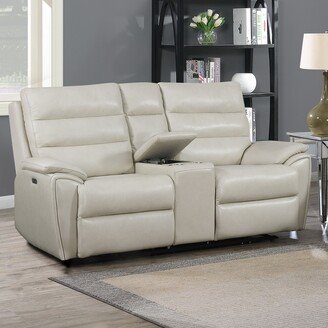 Durham Ivory Top Grain Leather Power Console Loveseat by Greyson Living