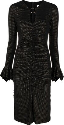 NISSA Stud-Embellished Ruched Midi Dress