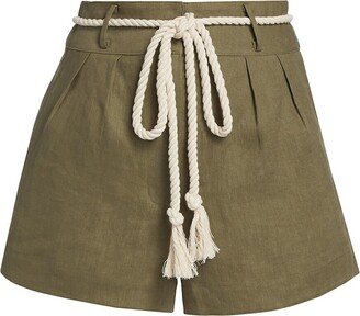 Hevron Elyse Belted Linen Shorts