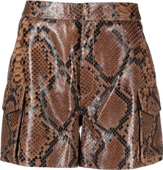 Snakeskin-Print Leather Shorts