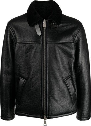 Shearling-Trim Leather Jacket