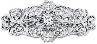 Silver-Tone Crystal Filigree Bar Barrette