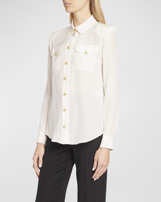 2-Pockets Crepe De Chine Buttoned Shirt