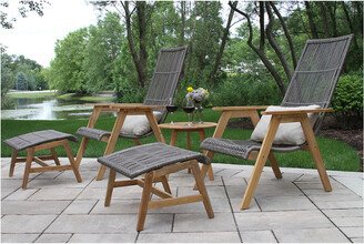 5Pc Teak & Wicker Basket Lounger Set