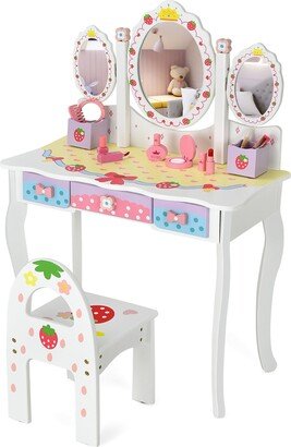 2 in 1 Kids Vanity Set with Mirror Princess Makeup Dressing Table