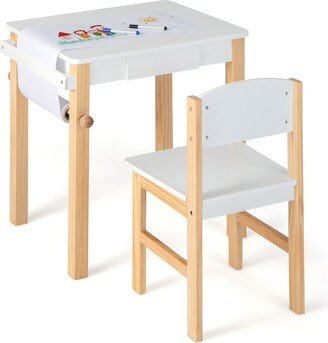 Kids Table and Chair Set Wooden Activity Drawing Study Desk - 19'' x 15.5'' x 20.5''