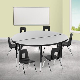 Lancaster Home 47.5 Circle Wave Flexible Activity Table Set with 12 Student Stack Chairs