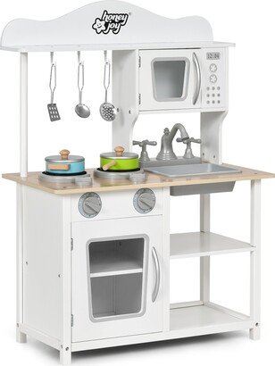 Wooden Pretend Play Kitchen Set for Kids with Accessories and Sink - 23.5 x 12 x 32.5