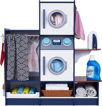 Lil' Jumbl Blue Wooden Toy Washer and Dryer Set for Kids with Accessories