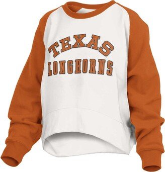 Women's Pressbox White Texas Longhorns Lotus Raglan Pullover Sweatshirt