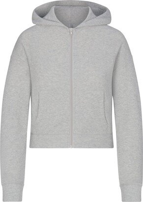 Waffle Zip Up Hoodie | Light Heather Grey