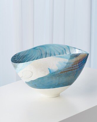 Ivory Turquoise Feather Swirl Oval Bowl - Small