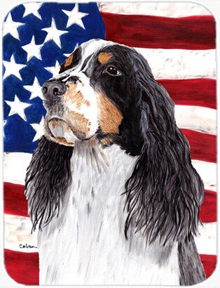 SC9016LCB 15 x 12 In. USA American Flag With Springer Spaniel Glass Cutting Board