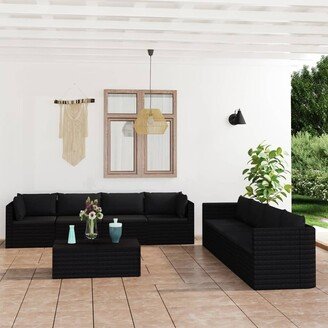 9 Piece Patio Lounge Set with Cushions Poly Rattan Black