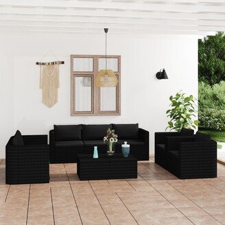 9 Piece Patio Lounge Set with Cushions Poly Rattan Black-AB